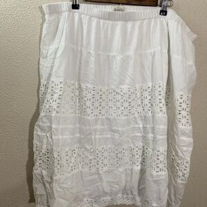 St John’s Bay White Eyelet Cotton Skirt Womens XL Lined Boho Cottagecore